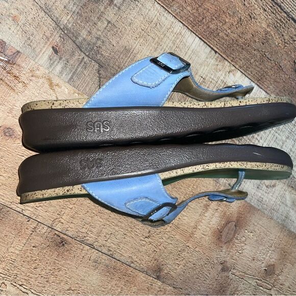 SAS Blue And Green Sanibel T-Strap Slide Leather Sandals. Size 11. - Picture 5 of 10